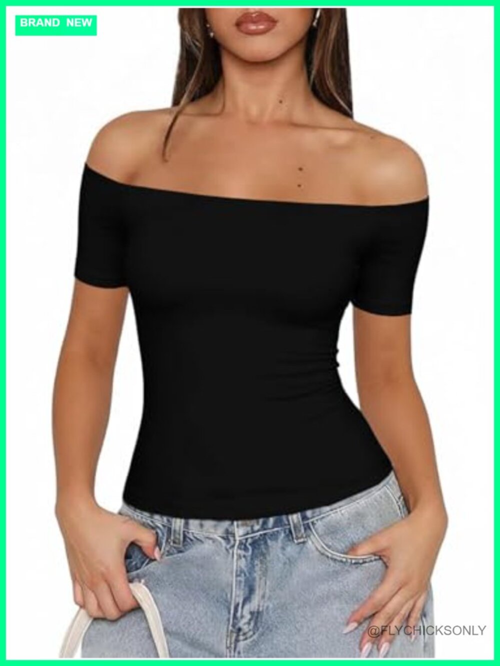 Off Shoulder Crop Top Short Sleeve Slim Fit Asymmetrical Neck Y2K Going Out